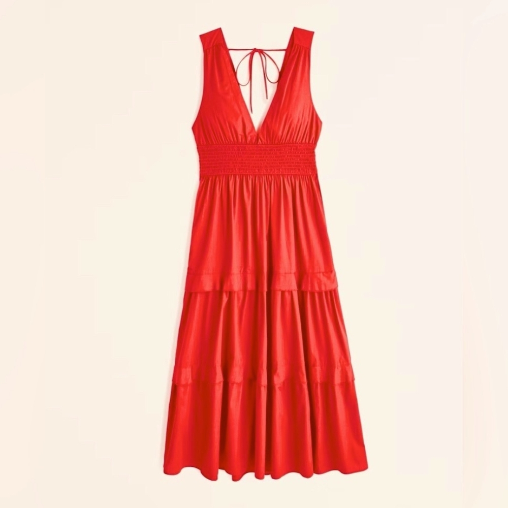 Abercrombie & Fitch Red Tiered Sundress V-Neck Sleeveless